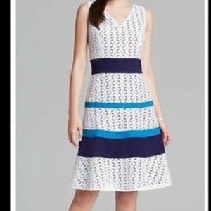 Ann Klein White Lace Dress with Blue stripes